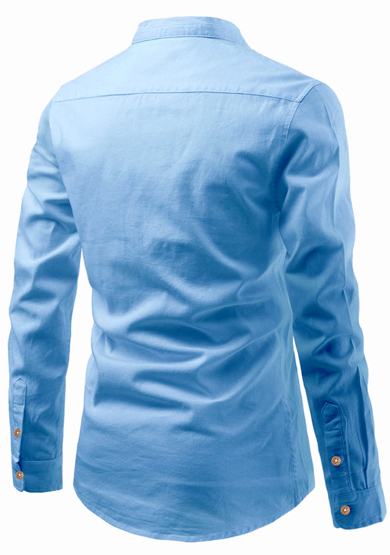 BLUE ROBED men's Casual Slim Fit Full Sleeve Double Pocket Cotton Kurta in Sky view 58