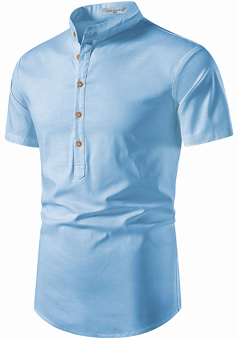 BLUE ROBED men's Half Sleeve Casual Cotton Kurta Office Wear in Sky view 2
