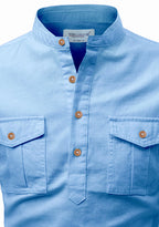 BLUE ROBED men's Casual Slim Fit Full Sleeve Double Pocket Cotton Kurta in Sky view 59