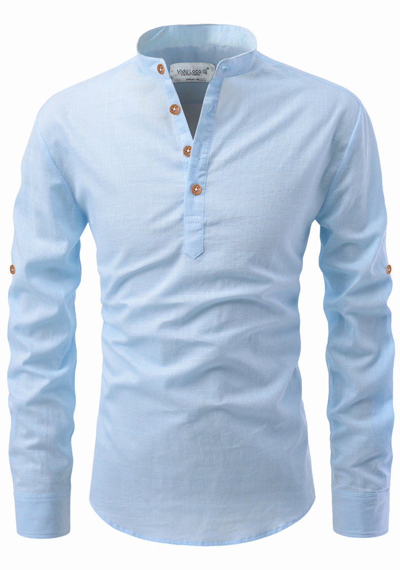 BLUE ROBED men's Casual Slim Fit Full Sleeve Kurta in Sky view 96