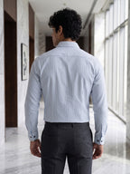 Men’s Sky Blue Pure Cotton Striped Full-Sleeve Casual Shirt