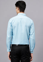 Men's Cotton Blend Slim Fit Formal Shirt in Beige by BLUE ROBED, back view