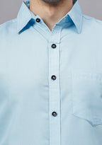 Men's Cotton Blend Slim Fit Formal Shirt in Beige by BLUE ROBED, detail view