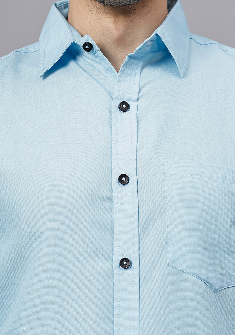 Men's Cotton Blend Slim Fit Formal Shirt in Beige by BLUE ROBED, detail view