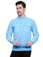 BLUE ROBED men's Casual Slim Fit Full Sleeve Double Pocket Cotton Kurta in Sky view 48
