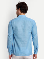 BLUE ROBED men's Casual Slim Fit Full Sleeve Double Pocket Cotton Trendy Kurta in Sky view 66