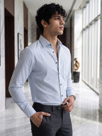 Men’s Sky Blue Pure Cotton Striped Full-Sleeve Casual Shirt