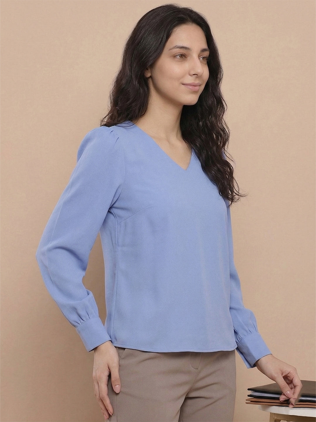 Women’s Crepe Formal Top | Elegant V-Neck Office Wear Blouse