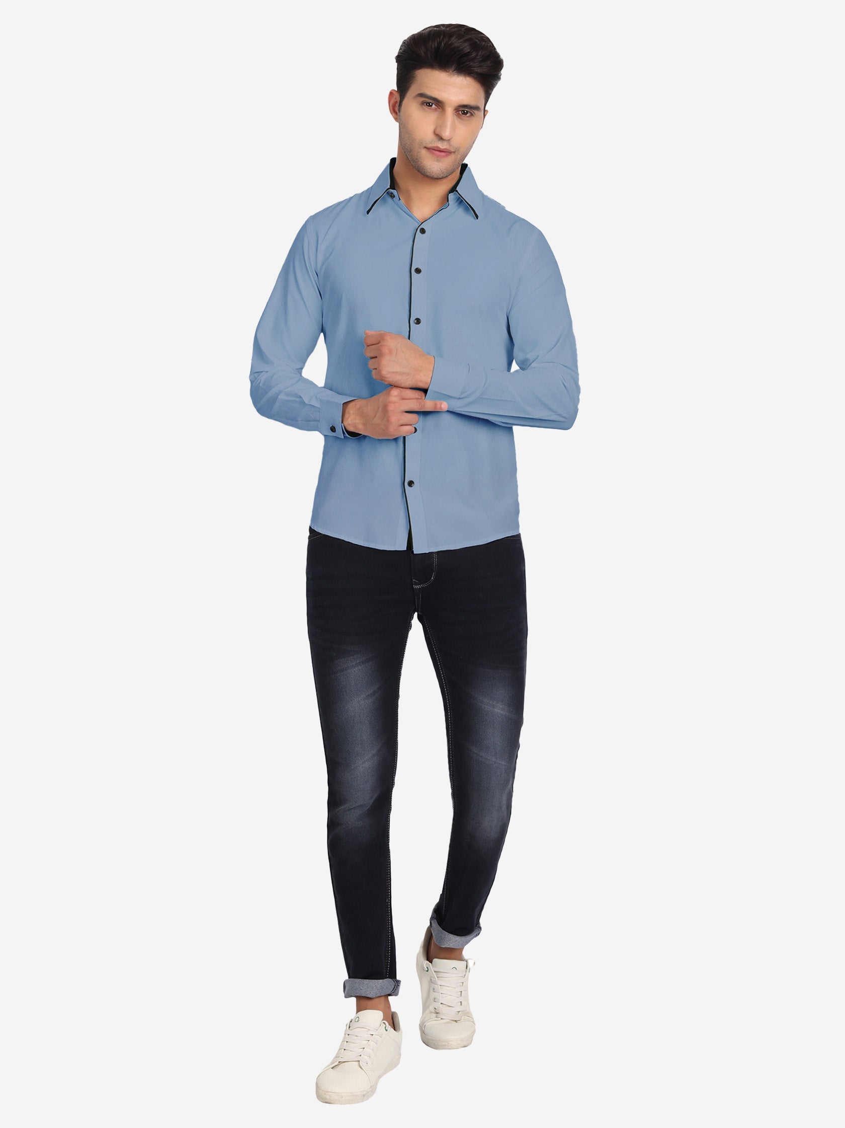 Men's Casual Full Sleeve XMan Shirt in White by BLUE ROBED, detail view