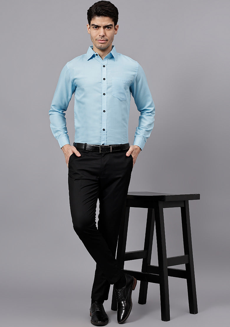 Men's Cotton Blend Slim Fit Formal Shirt in Beige by BLUE ROBED, style view