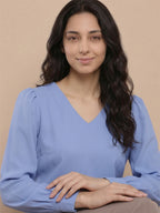 Women’s Crepe Formal Top | Elegant V-Neck Office Wear Blouse