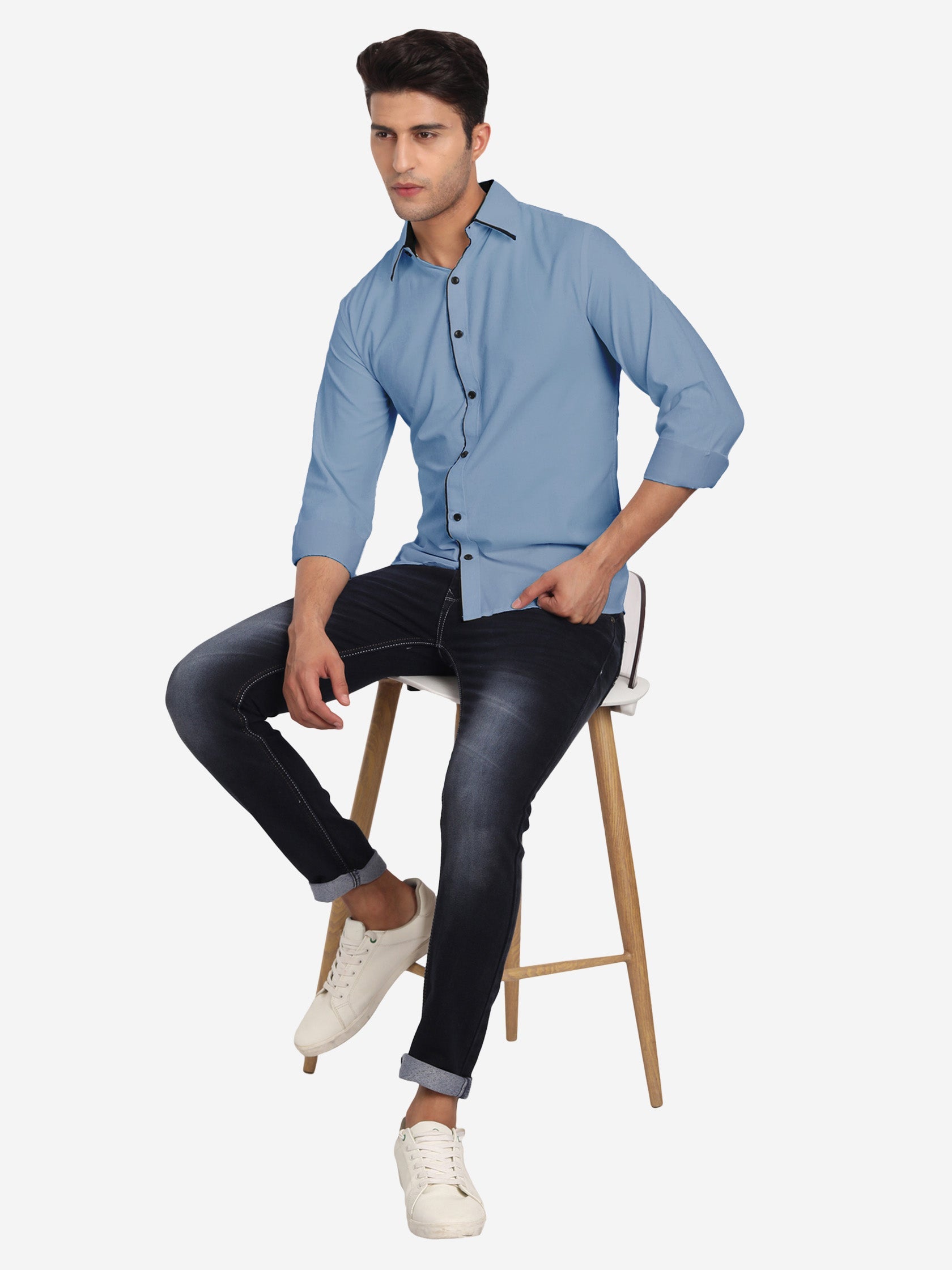 Men's Casual Full Sleeve XMan Shirt in White by BLUE ROBED, style view