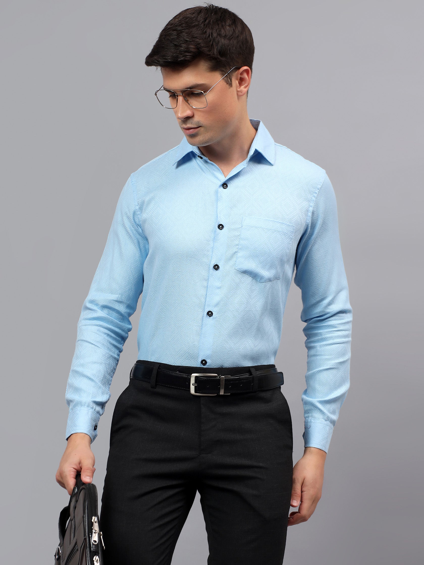 Men's Full Sleeve Spread Collar Premium Casual Shirt for Men in Black by BLUE ROBED, detail view