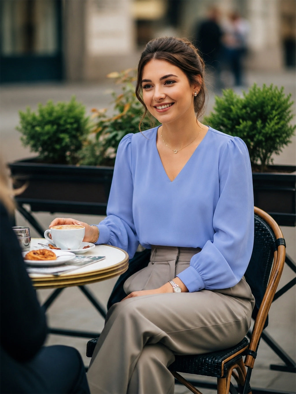 Women’s Crepe Formal Top | Elegant V-Neck Office Wear Blouse