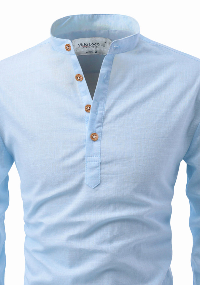 BLUE ROBED men's Casual Slim Fit Full Sleeve Kurta in Sky view 99