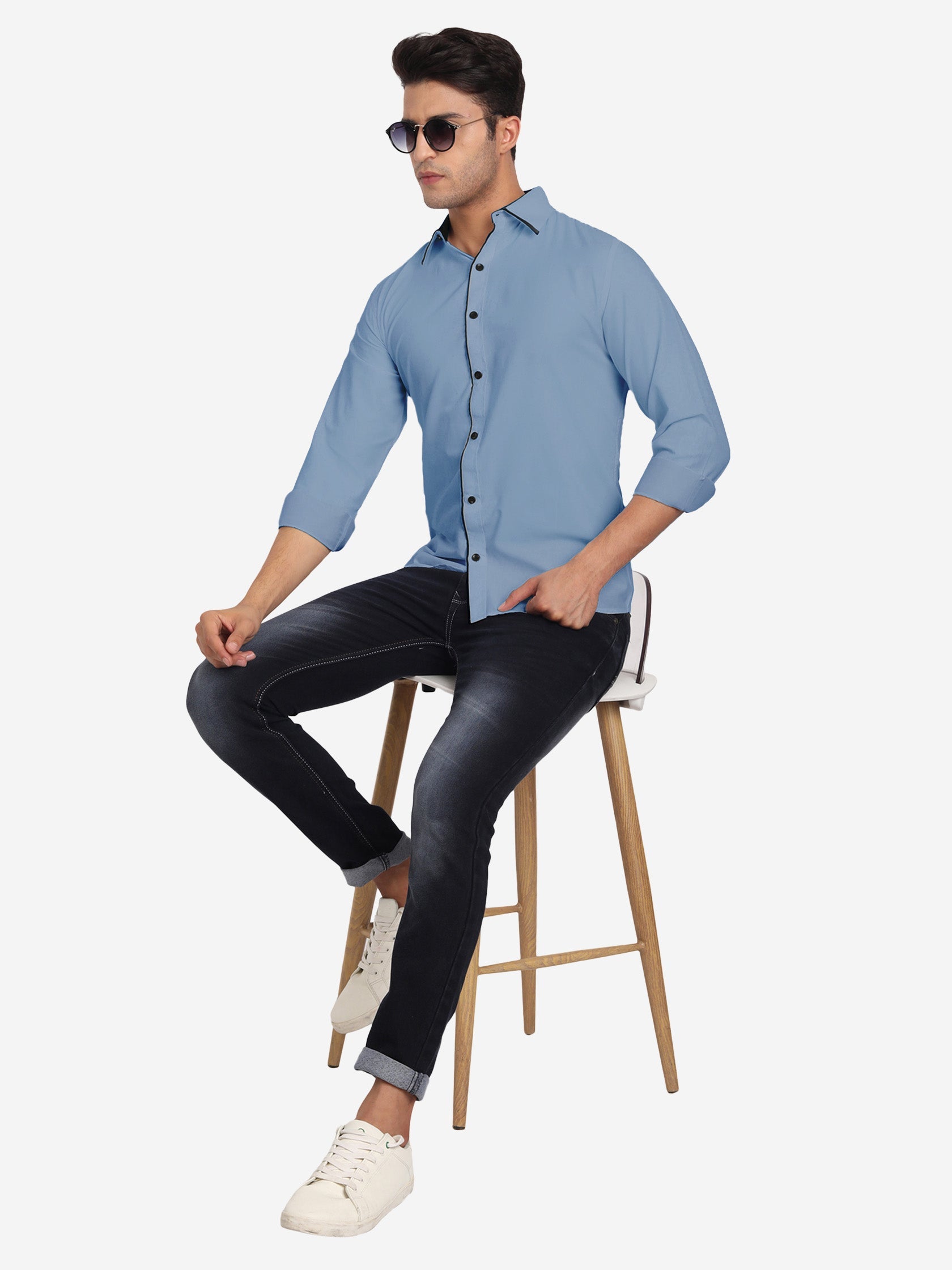 Men's Casual Full Sleeve XMan Shirt in White by BLUE ROBED, fit view