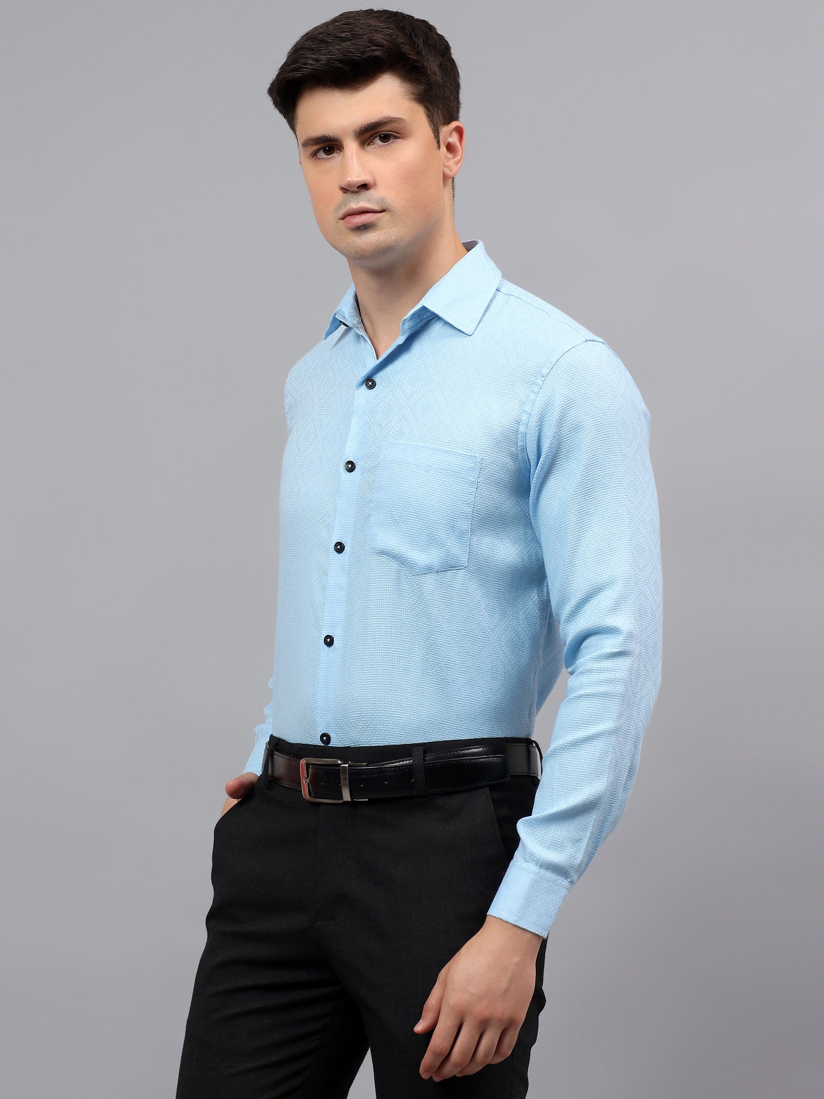 Men's Full Sleeve Spread Collar Premium Casual Shirt for Men in Black by BLUE ROBED, style view