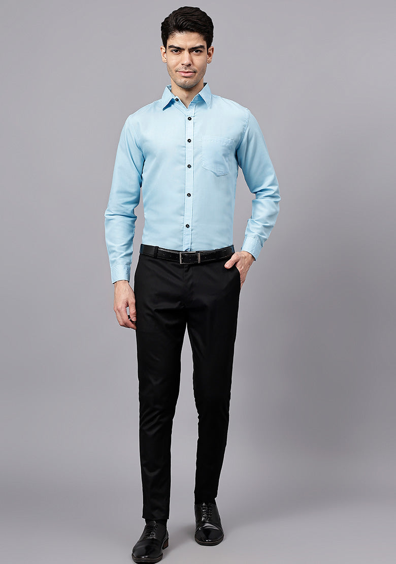 Men's Cotton Blend Slim Fit Formal Shirt in Beige by BLUE ROBED, view