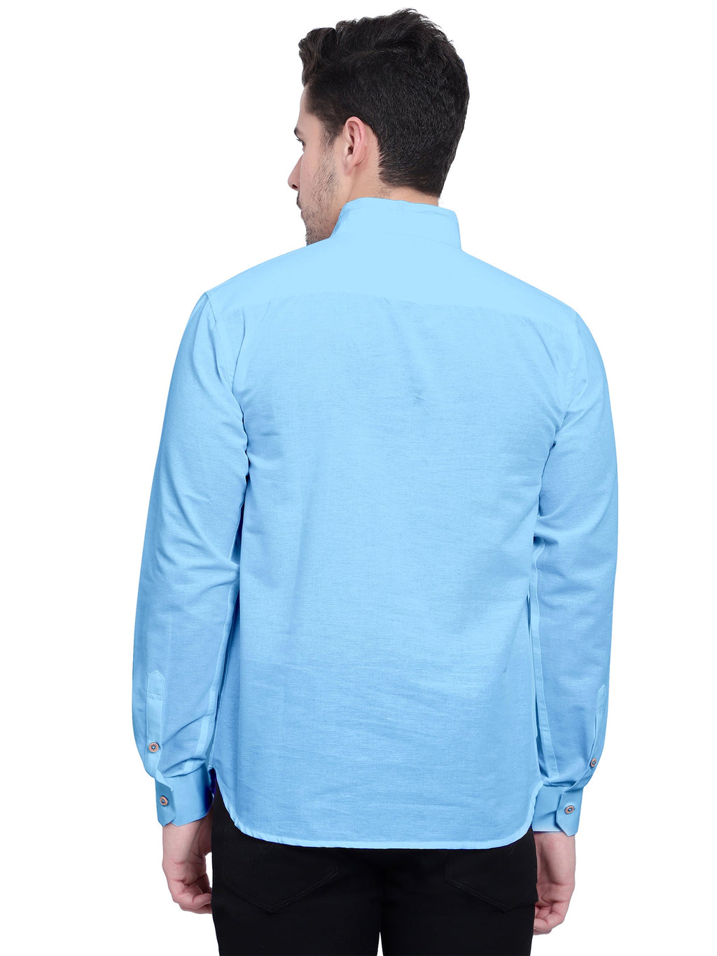 BLUE ROBED men's Casual Slim Fit Full Sleeve Double Pocket Cotton Kurta in Sky view 50