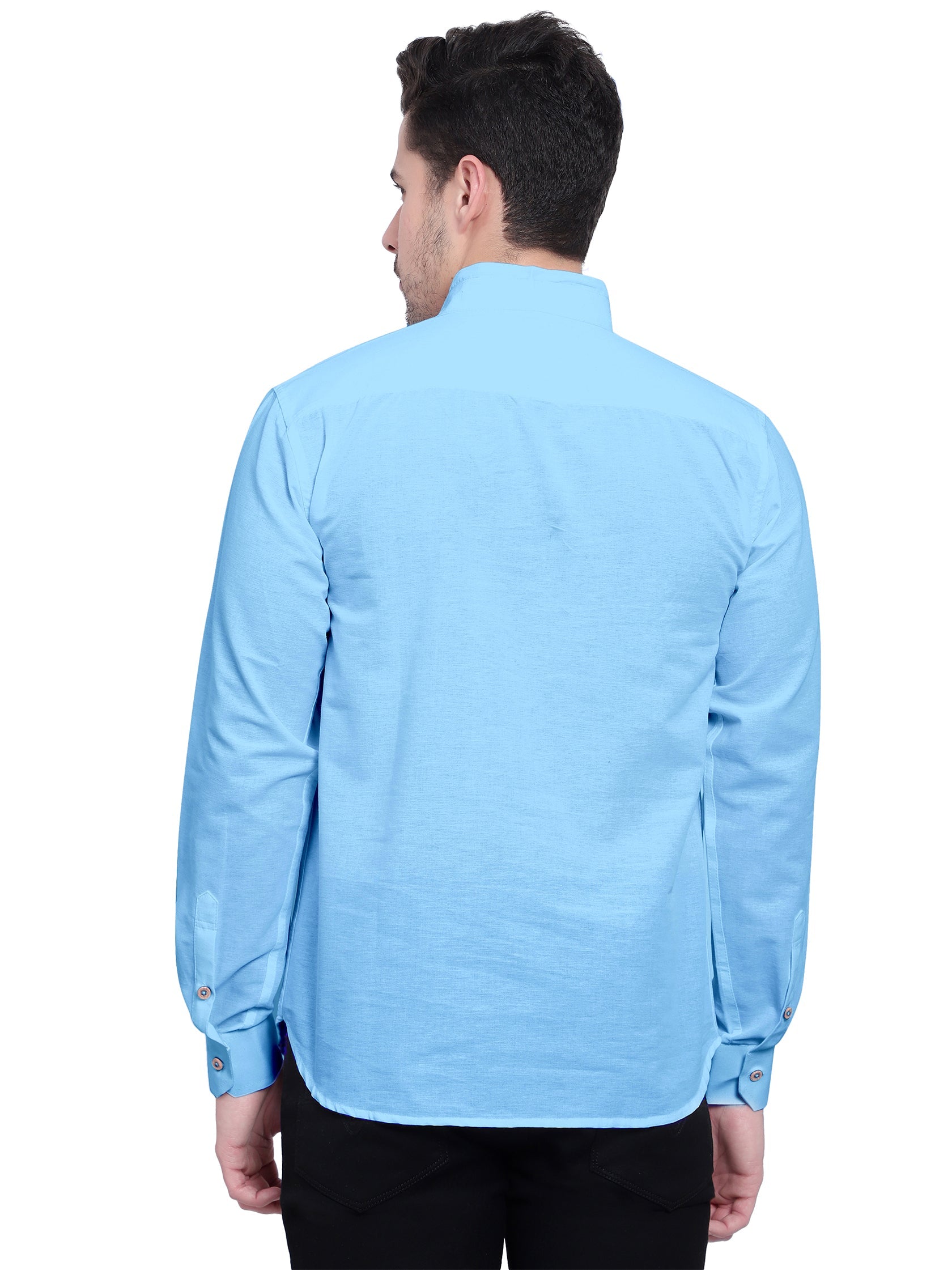 BLUE ROBED men's Casual Slim Fit Full Sleeve Double Pocket Cotton Kurta in Sky view 50