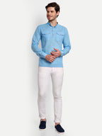 BLUE ROBED men's Casual Slim Fit Full Sleeve Double Pocket Cotton Trendy Kurta in Sky view 70
