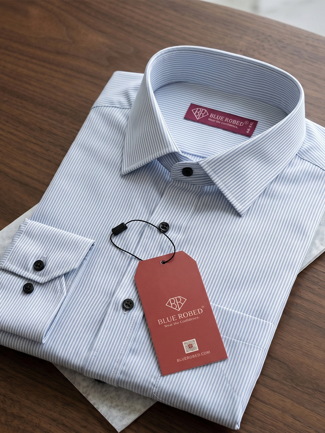 Men’s Sky Blue Pure Cotton Striped Full-Sleeve Casual Shirt