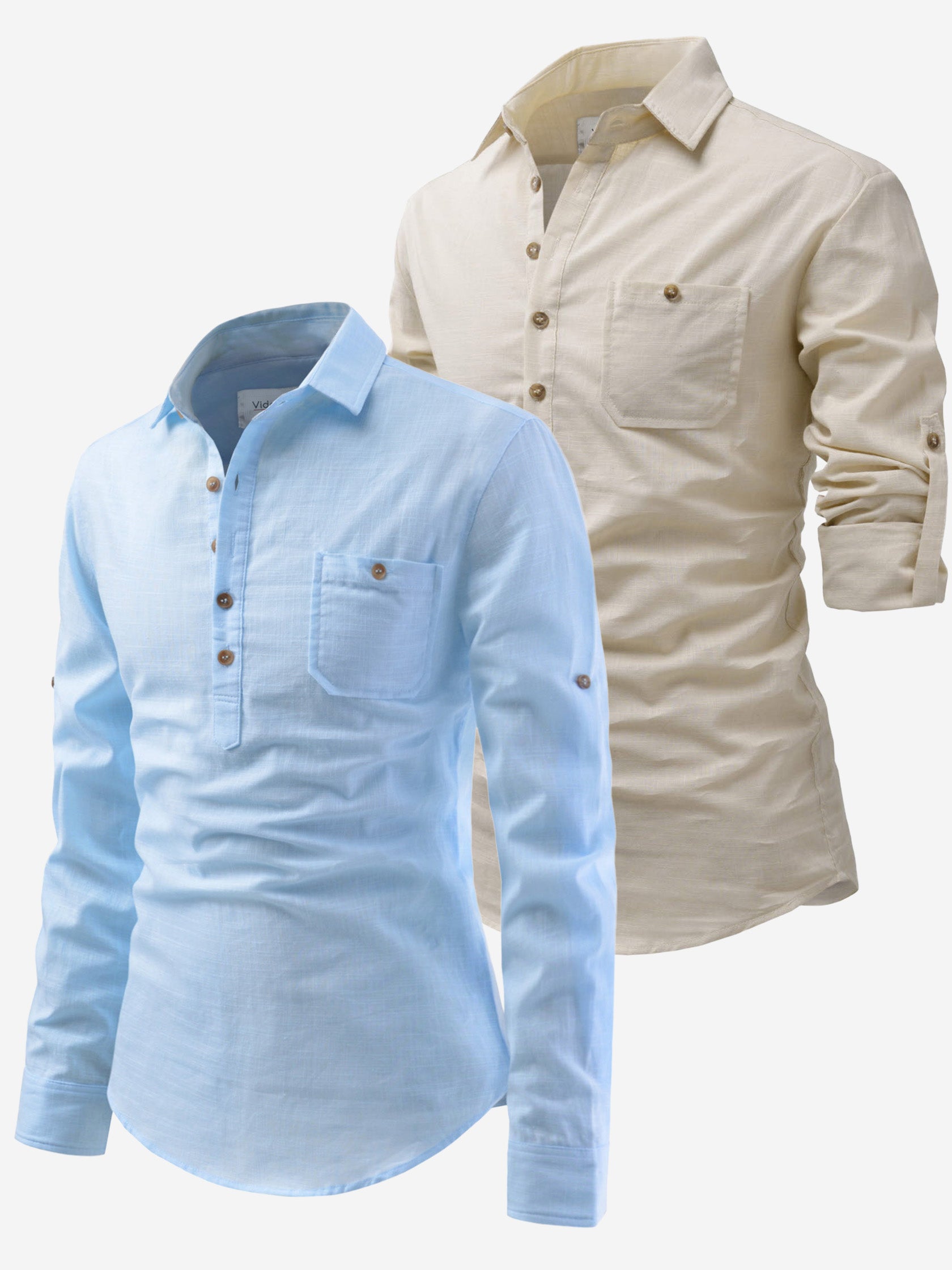 BLUE ROBED men's Casual Slim Fit Full Sleeve Cotton Kurta (Pack 2) in Sky view 5