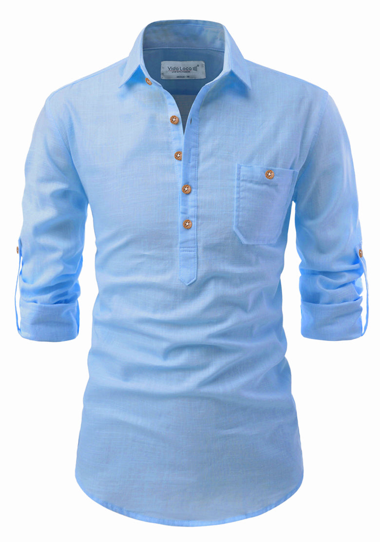 BLUE ROBED men's Full Sleeve Casual Cotton Kurta in Sky view 81