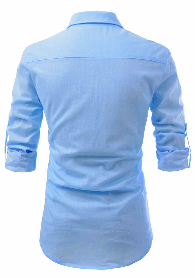 BLUE ROBED men's Full Sleeve Casual Cotton Kurta in Sky view 82