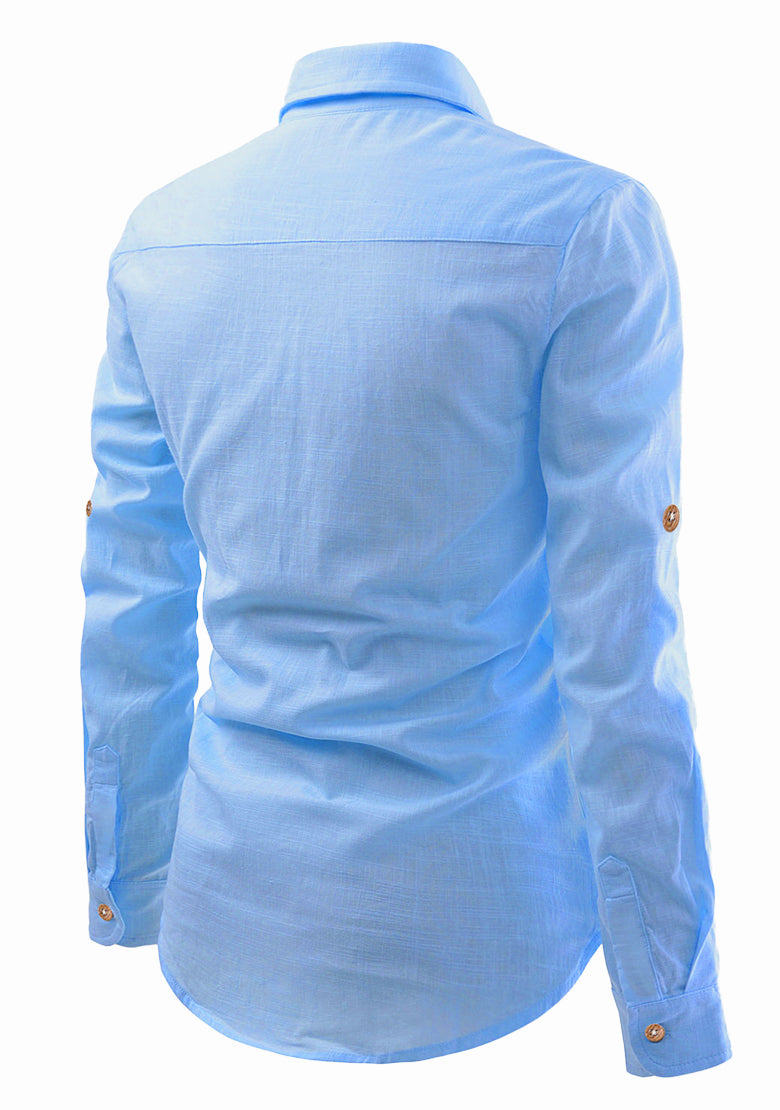 BLUE ROBED men's Full Sleeve Casual Cotton Kurta in Sky view 85