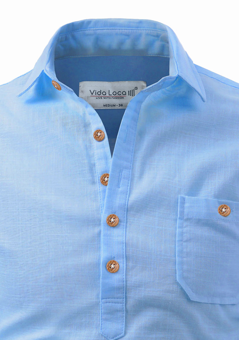 BLUE ROBED men's Full Sleeve Casual Cotton Kurta in Sky view 86