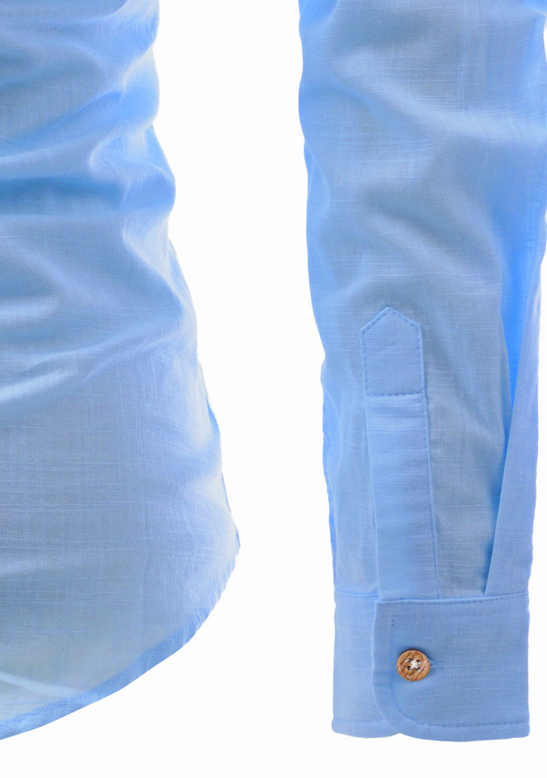 BLUE ROBED men's Full Sleeve Casual Cotton Kurta in Sky view 88
