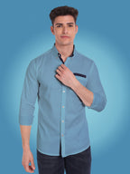 Men's Casual Full Sleeve Silver Button Shirt in White by BLUE ROBED, back view