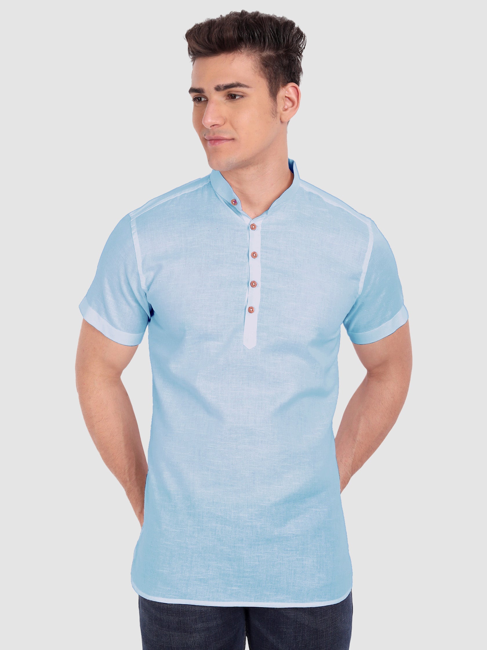 BLUE ROBED men's Half Sleeve Casual Cotton Kurta Daily Wear in Sky Blue Main image