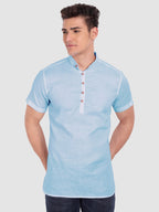 BLUE ROBED men's Half Sleeve Casual Cotton Kurta Daily Wear in Sky Blue