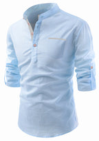 BLUE ROBED men's Casual Slim Fit Full Sleeve Pocket Contrast Kurta in Sky Blue view 61
