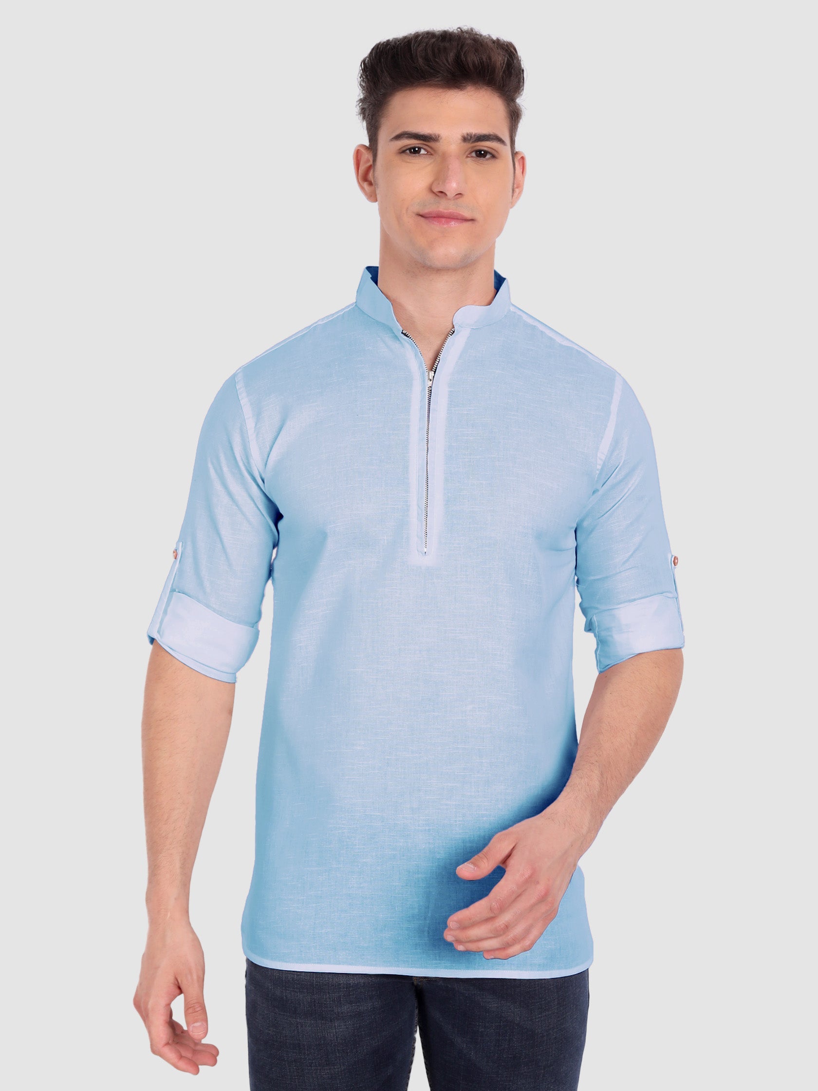 BLUE ROBED men's Casual ZIP Style Full Sleeve Cotton Kurta in Sky Blue view 61