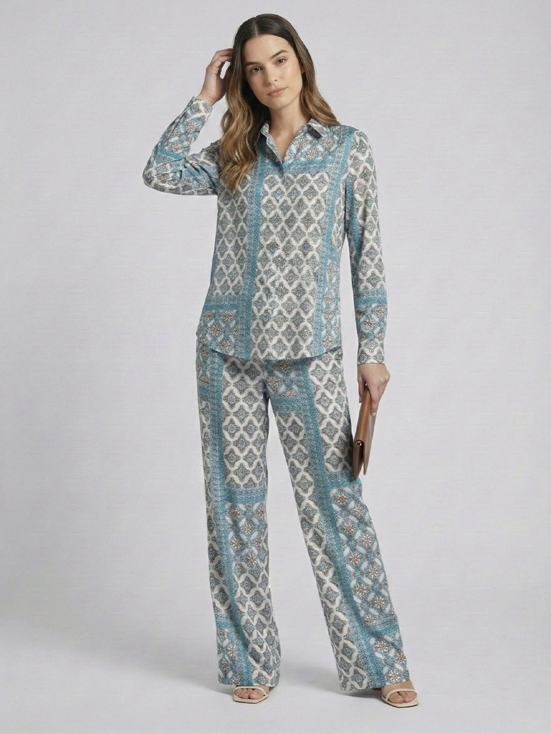 Women's Two Piece Set, Baby Sky Blue, Shirts with Wide Leg Trousers, Full Sleeve Secondary image