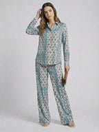 Women's Two Piece Set, Baby Sky Blue, Shirts with Wide Leg Trousers, Full Sleeve