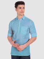 BLUE ROBED men's Full Sleeve Casual Cotton Kurta in Sky Blue view 57