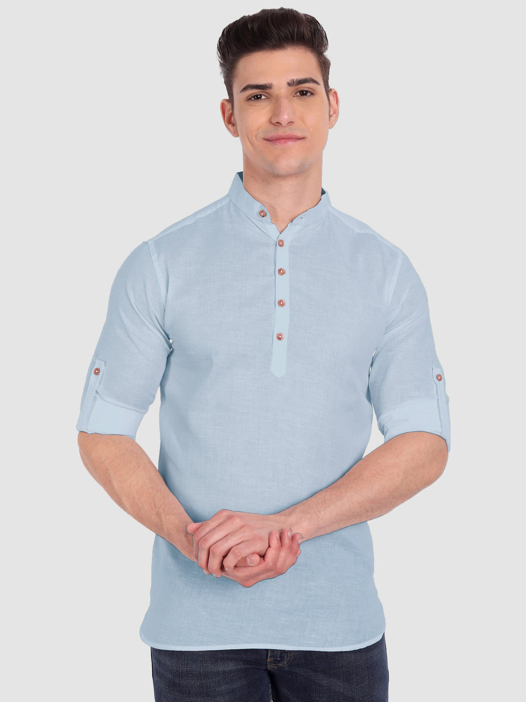BLUE ROBED men's Casual Slim Fit Full Sleeve Cotton Kurta in Sky Blue view 22