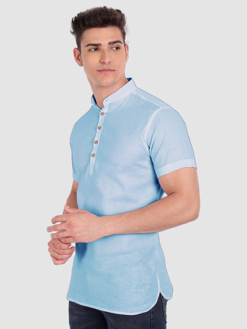 BLUE ROBED men's Half Sleeve Casual Cotton Kurta Daily Wear in Sky Blue view 2