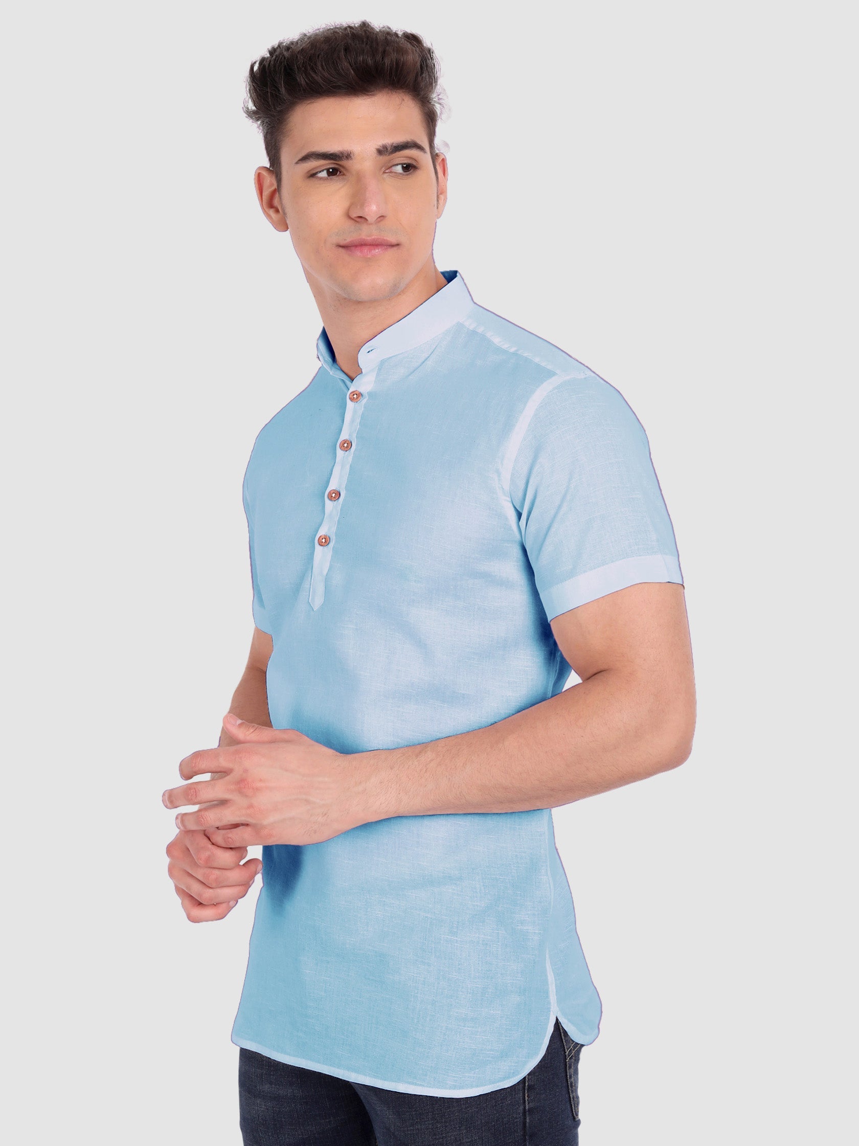 BLUE ROBED men's Half Sleeve Casual Cotton Kurta Daily Wear in Sky Blue view 2