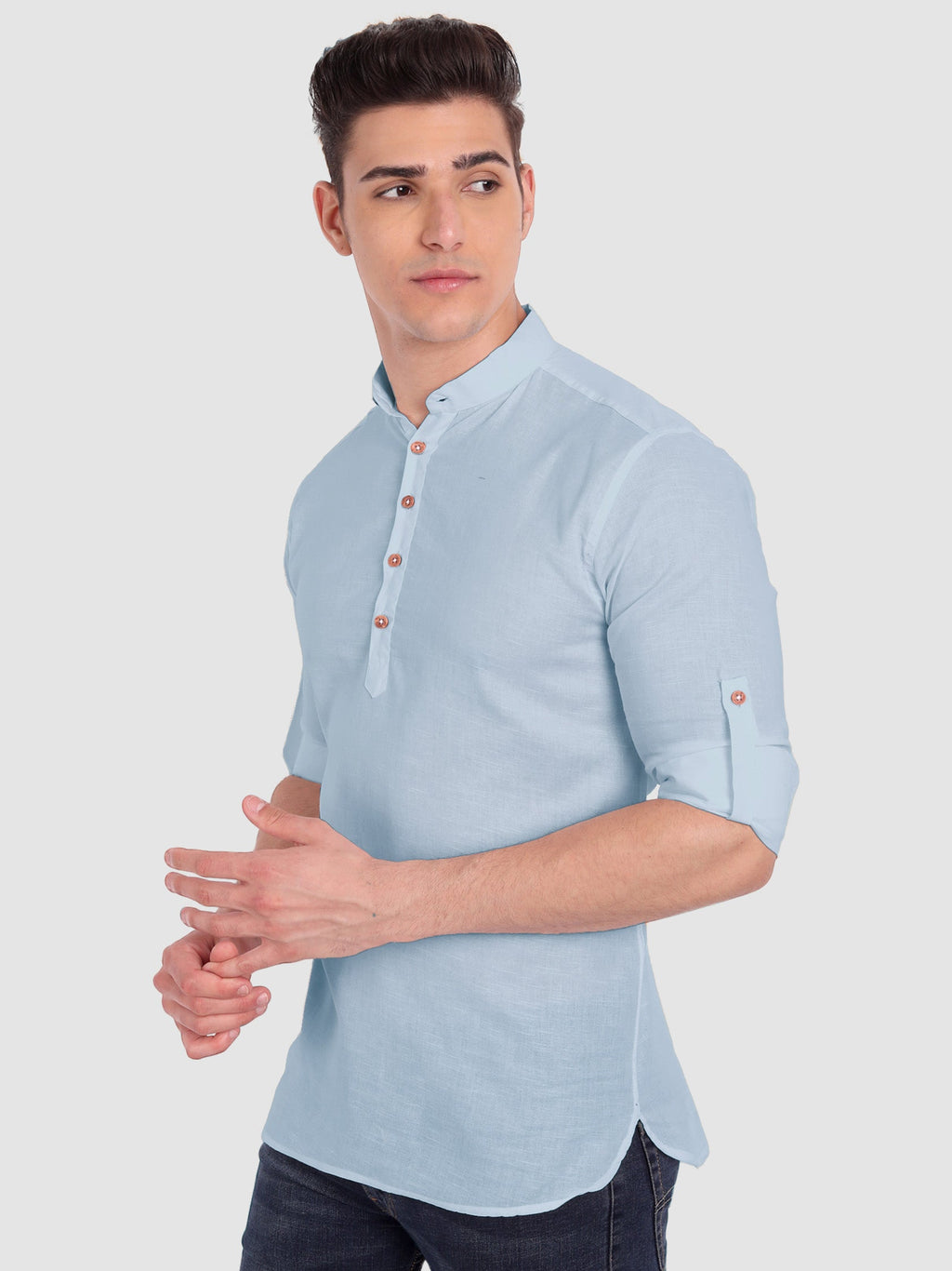 BLUE ROBED men's Casual Slim Fit Full Sleeve Cotton Kurta in Sky Blue view 23