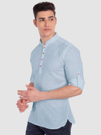 BLUE ROBED men's Casual Slim Fit Full Sleeve Cotton Kurta in Sky Blue view 23