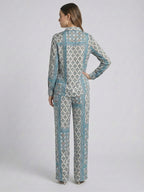 Women's Two Piece Set, Baby Sky Blue, Shirts with Wide Leg Trousers, Full Sleeve