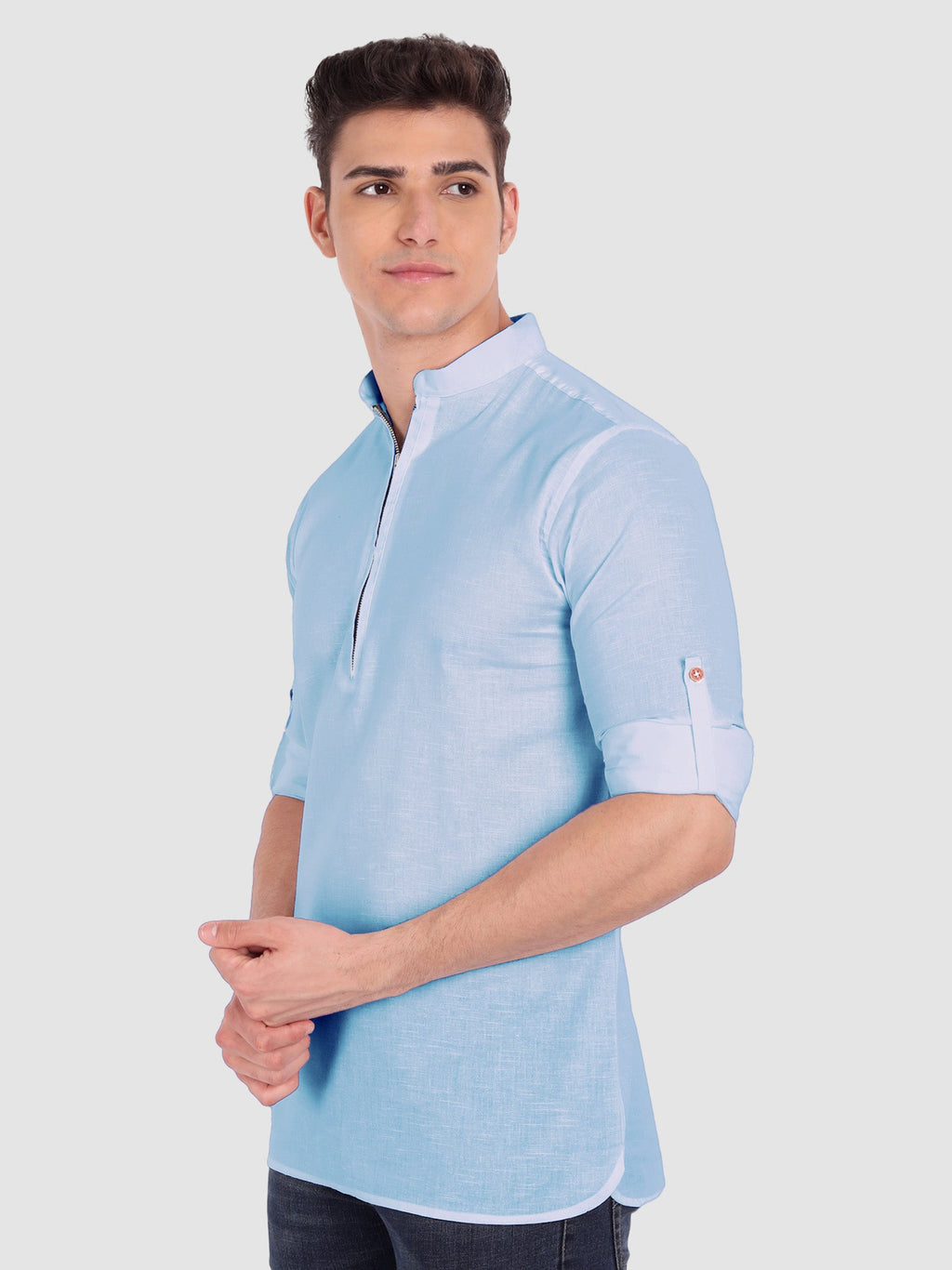 BLUE ROBED men's Casual ZIP Style Full Sleeve Cotton Kurta in Sky Blue view 62