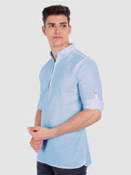 BLUE ROBED men's Casual ZIP Style Full Sleeve Cotton Kurta in Sky Blue view 62