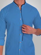 Men's Shoulder Piping Full Sleeve Shirt in Black by BLUE ROBED, front view