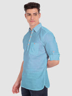 BLUE ROBED men's Full Sleeve Casual Cotton Kurta in Sky Blue view 58